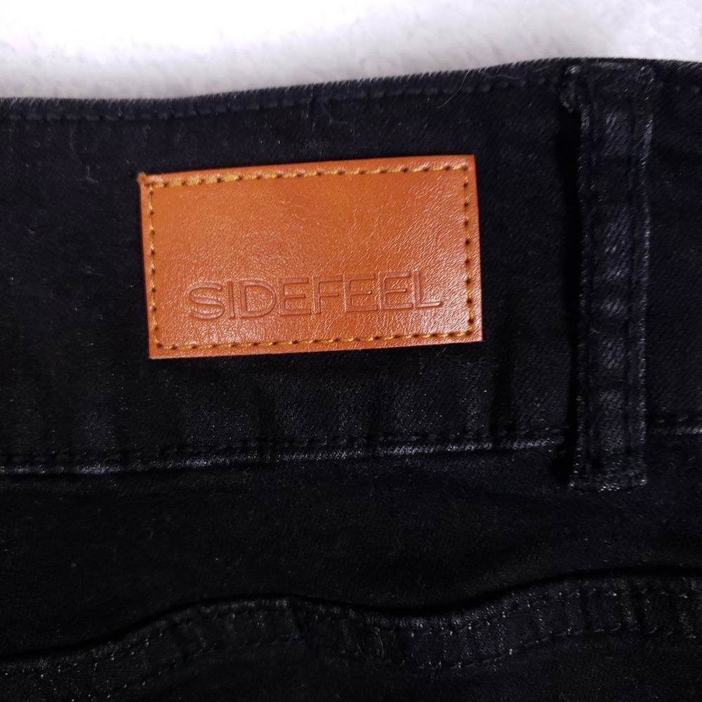SIDEFEEL High Waisted Jeans 10 Black Straight Leg Raw Hem Stretch Denim‎ - Picture 11 of 11